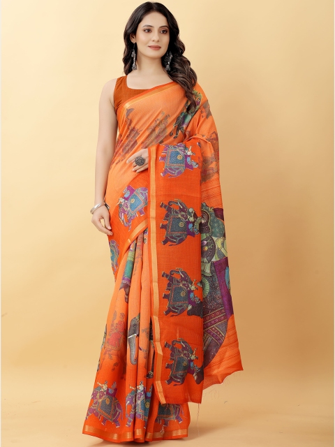 

RACHNA Orange & Grey Ethnic Motifs Saree