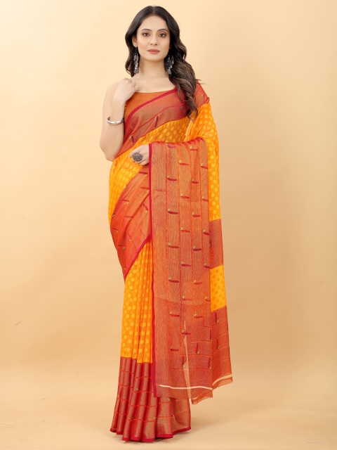 

RACHNA Orange & Yellow Ethnic Motifs Brasso Saree