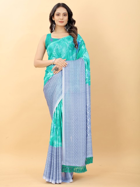 

RACHNA Women Sky Blue & Green Floral Motifs Saree With Matching Blouse