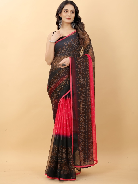 

RACHNA Black & Red Bandhani Saree