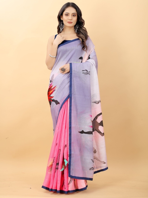 

RACHNA women Pink & Blue abstract Saree