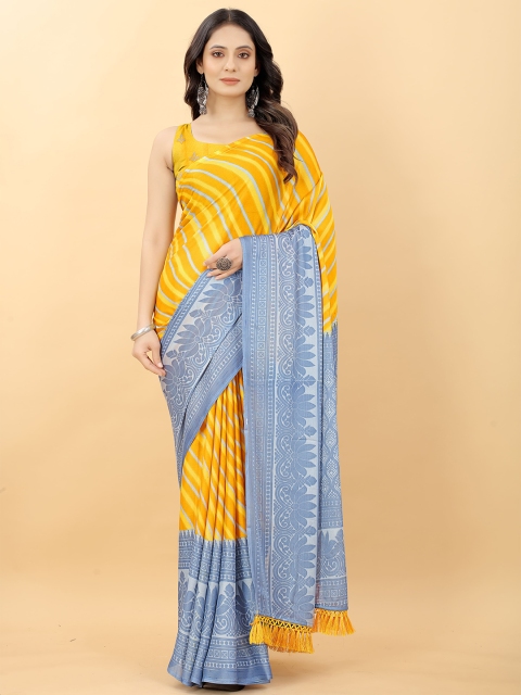 

RACHNA Mustard & Blue Leheriya Saree With Matching Blouse