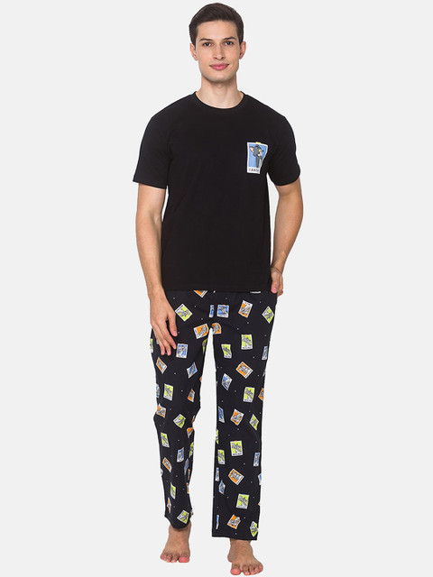 

SMUGGLERZ INC Men Black Printed Night suit