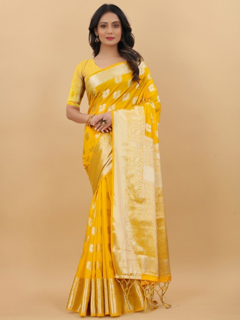 

LINARO LIFESTYLES Gold-Toned Woven Design Zari Pure Silk Banarasi Saree