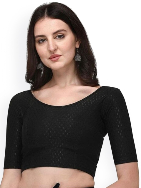 

LINARO LIFESTYLES Women Black Solid Saree Blouse