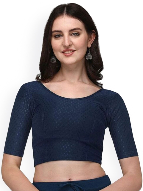 

LINARO LIFESTYLES Women Navy Blue Woven Design Saree Blouse