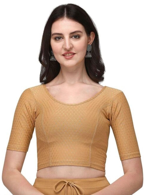 

LINARO LIFESTYLES Women Golden Readymade Round Neck Saree Blouse, Gold