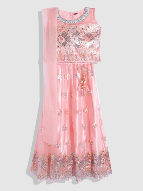 

YK Girls Peach-Coloured Embellished Sequinned Ready to Wear Lehenga & Blouse With Dupatta