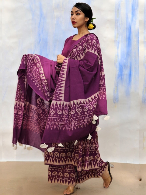 

Chidiyaa Purple & Off White Printed Pure Cotton Dupatta