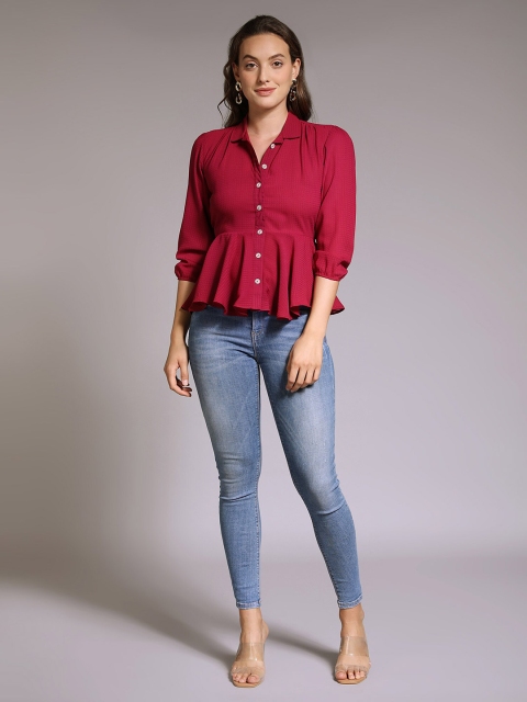 

PEACH & PANDA Women Burgundy Casual Shirt