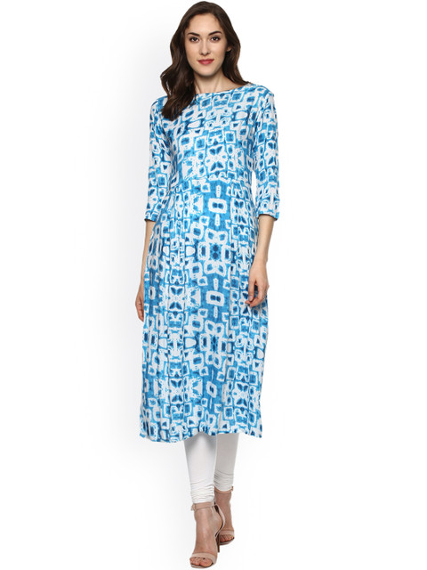 

La Firangi Women Blue & White Printed A-Line Kurta