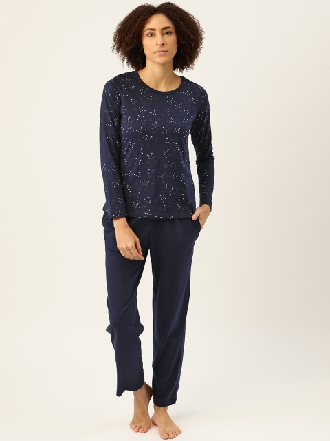 

MADAME M SECRET Women Navy Blue & White Printed Pyjama Set
