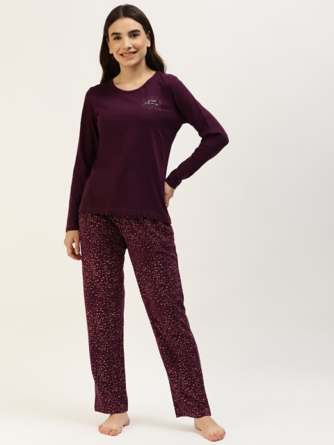 

MADAME M SECRET Women Burgundy Printed Pyjama Set