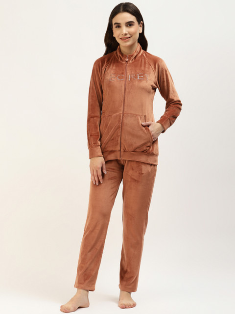 

MADAME M SECRET Women Rust Brown Solid Night suit