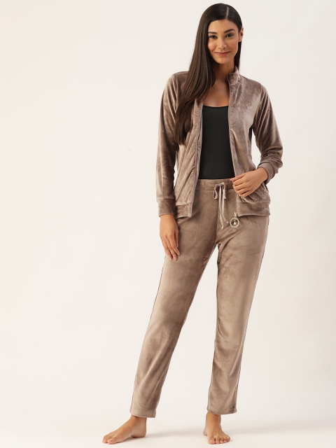 

MADAME M SECRET Women Taupe Velvet Finish Pyjama Set