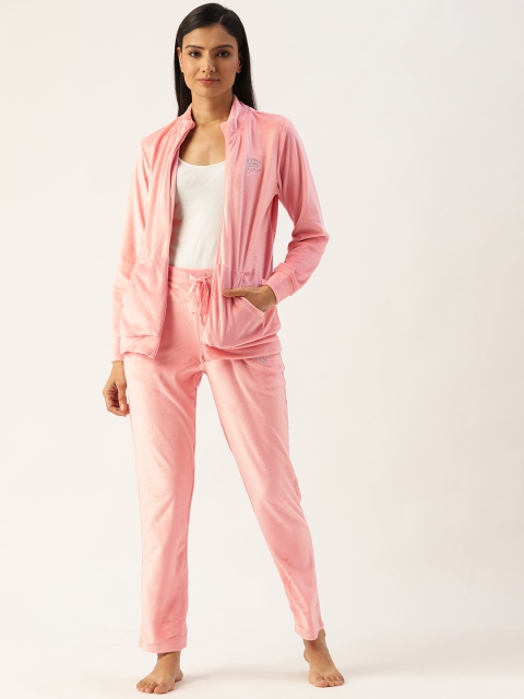 

MADAME M SECRET Women Pink Velvet Finish Pyjama Set