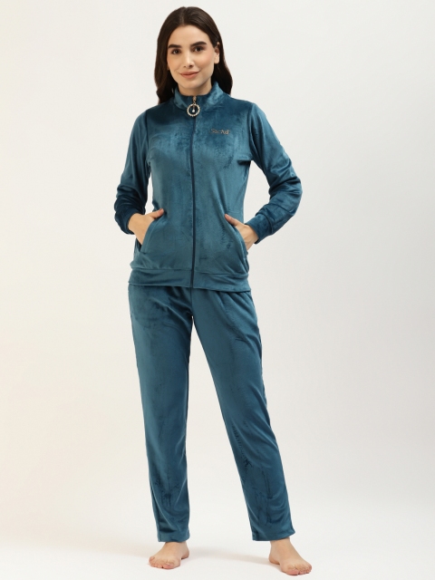 

MADAME M SECRET Women Teal Blue Solid Night suit