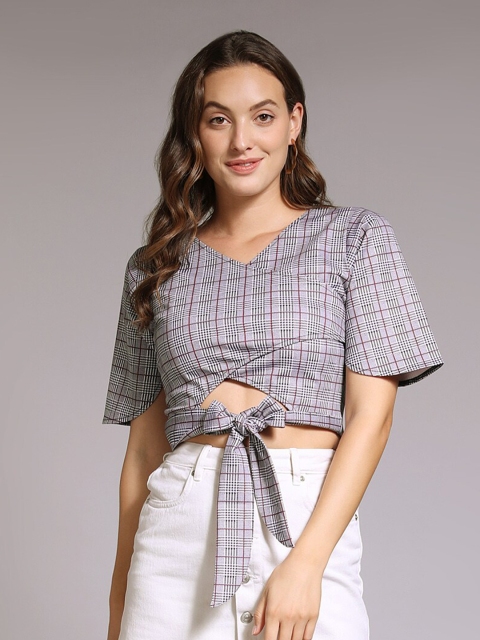 

PEACH & PANDA women Grey Checked Top