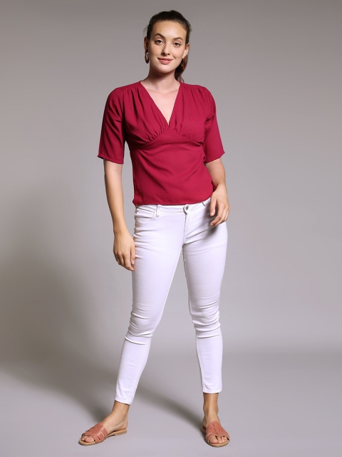 

PEACH & PANDA Maroon Gathered Georgette Top