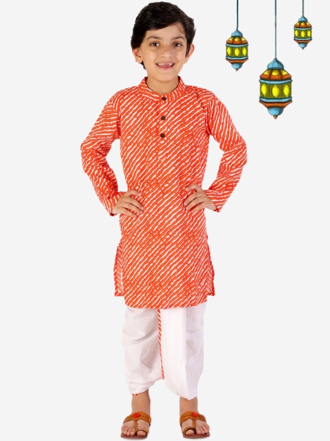 

YK Boys Orange Printed Pure Cotton Kurta with Dhoti Pants