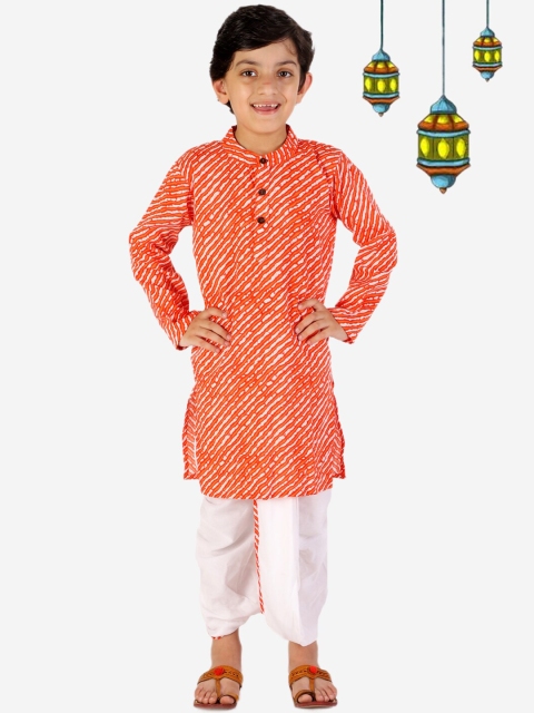 

YK Boys Orange Leheriya Printed Pure Cotton Kurta with Dhoti Pants