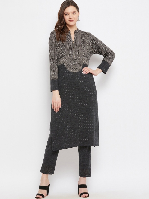 

Knitstudio Women Grey Ethnic Motifs Embroidered Kurta with Trousers
