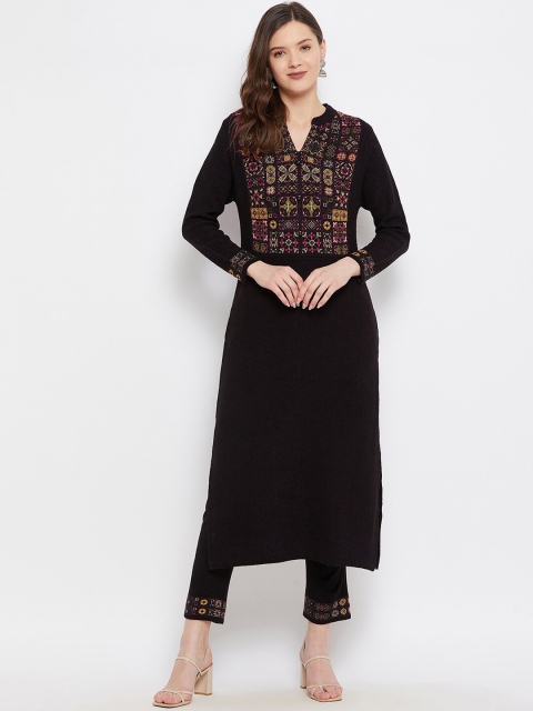 

Knitstudio Women Black Floral Yoke Design Kurta with Trousers