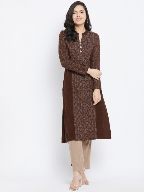 

Knitstudio Women Brown Ethnic Motifs Panelled Kurta with Trousers