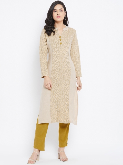 

Knitstudio Women Mustard Yellow Printed Panelled Kurta with Trousers
