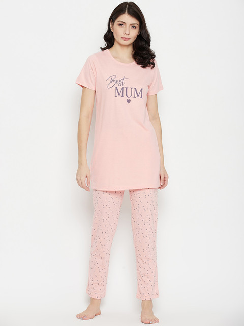 

MADAME M SECRET Women Peach-Coloured & Purple Printed Night suit