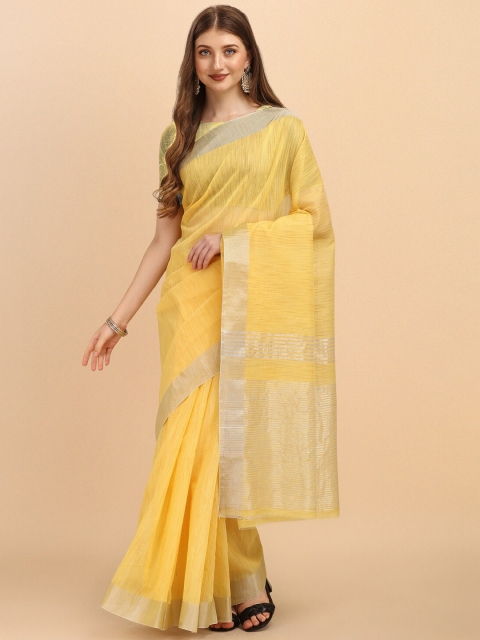 

Jinax Yellow & Gold-Toned Zari Pure Silk Banarasi Saree
