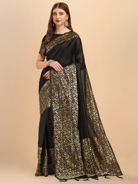

Jinax Black & Gold-Toned Woven Design Pure Silk Banarasi Saree