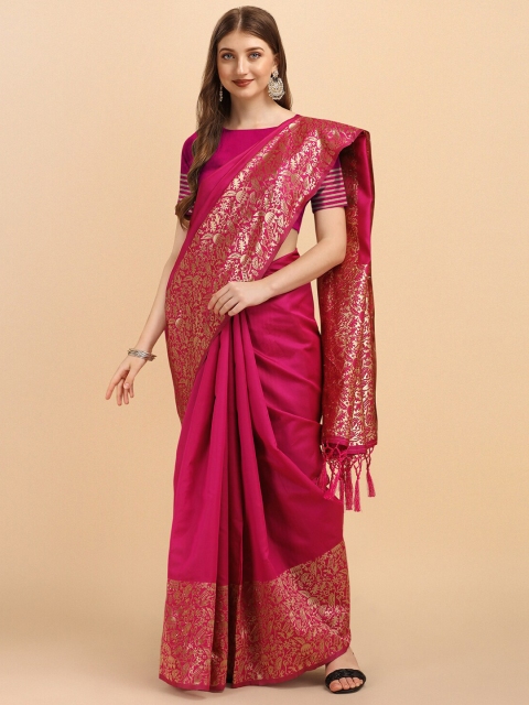 

Jinax Pink & Gold-Toned Woven Design Zari Pure Silk Banarasi Saree