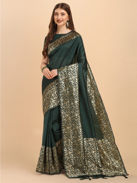 

Jinax Green & Gold-Toned Zari Pure Silk Banarasi Saree