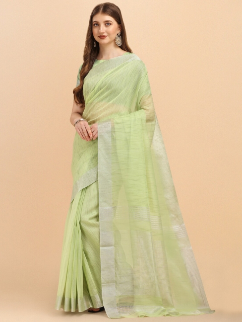 

Jinax Lime Green Woven Design Pure Silk Zari Saree