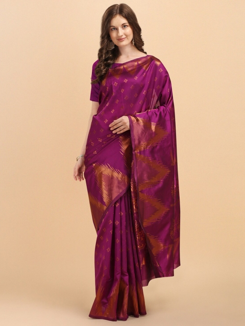 

Jinax Purple & Gold-Toned Ethnic Motifs Pure Silk Zari Banarasi Saree