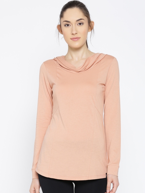 

SATVA Women Peach-Coloured Solid Panelled Hooded Top