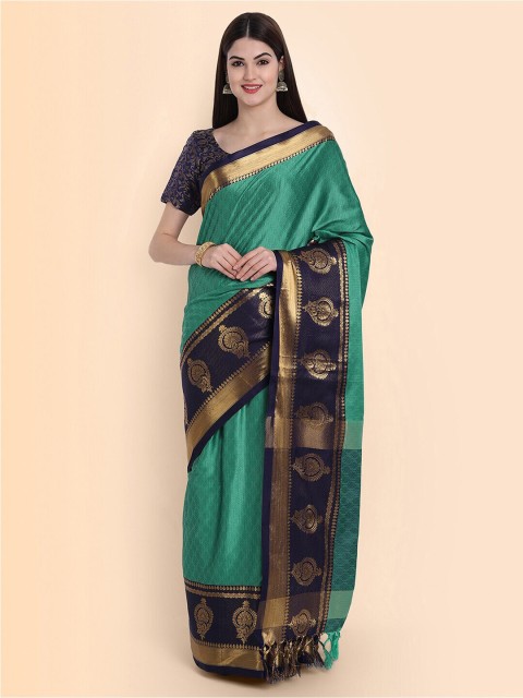 

Paramparik Textile Brown & Green Woven Design Zari Silk Cotton Paithani Saree
