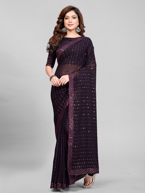 

Granthva Fab Purple & Gold-Toned Embellished Sequinned Saree