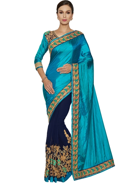 

Indian Women Blue Embroidered Georgette Saree