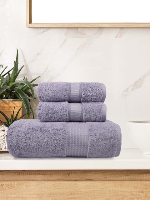 

Trident Grey Set of 3 Solid Cotton 500 GSM Towel Set