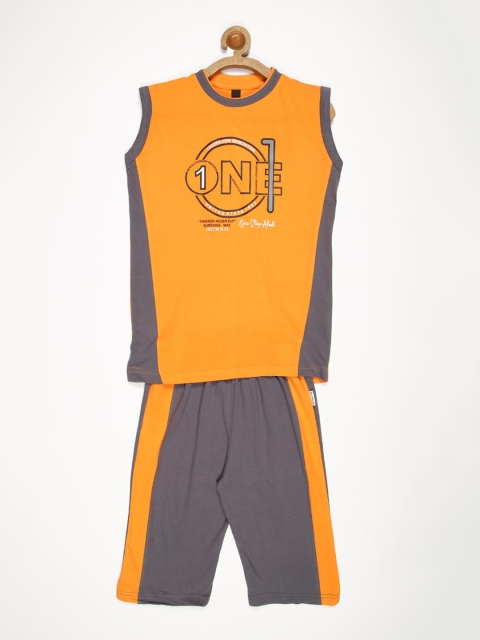 

V2 Value & Variety Boys Orange & Grey Printed Pure Cotton Clothing Set