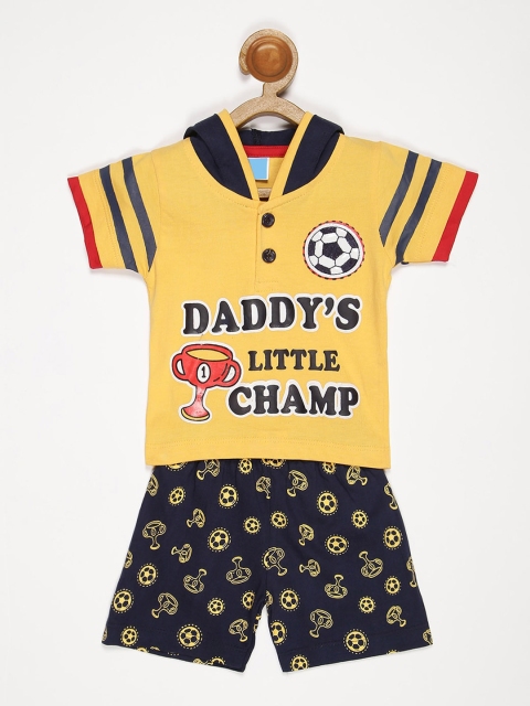 

V2 Value & Variety Boys Yellow & Navy Blue Printed Pure Cotton T-shirt with Pant