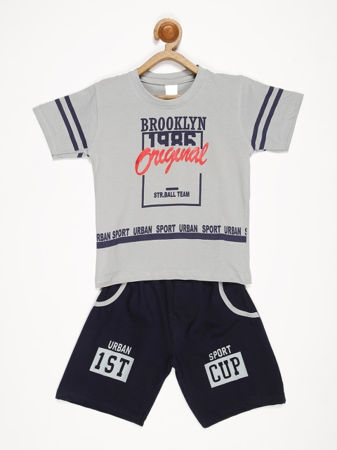 

V2 Value & Variety Kids-Boys Grey & Black Printed Pure Cotton T-shirt with Shorts