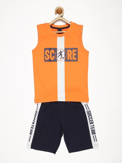 

V2 Value & Variety Boys Orange & Black Printed T-shirt with Shorts