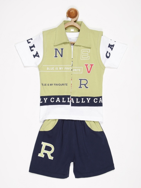 

V2 Value & Variety Boys Green & Navy Blue Printed T-shirt with Shorts