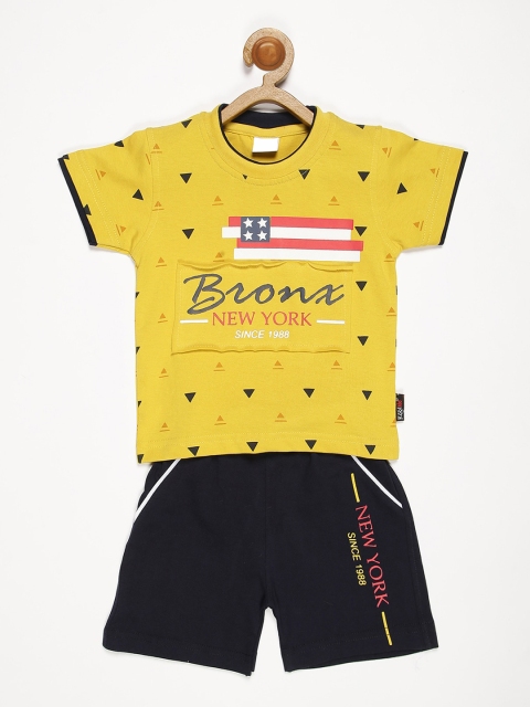 

V2 Value & Variety Boys Yellow & Black Printed T-shirt with Shorts
