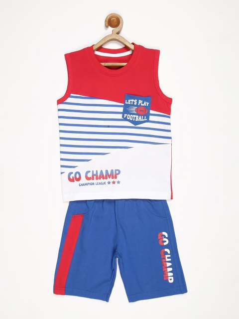 

V2 Value & Variety Boys Red & Blue Printed Pure Cotton T-shirt with Shorts