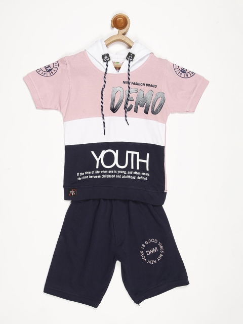 

V2 Value & Variety Boys Pink & Black Printed Pure Cotton T-shirt with Shorts