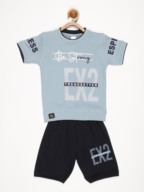 

V2 Value & Variety Boys Grey & Black Printed Pure Cotton T-shirt with Shorts